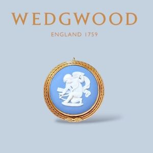 Wedgwood Blue and White Jasperware Cameo Brooch with Gold Frame